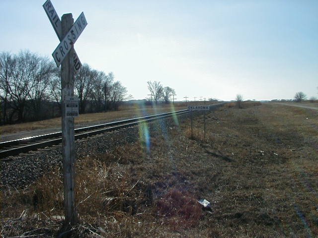 Railroad several miles West near US-177 showing the Oklahoma border.
