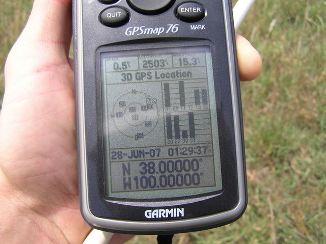 GPS receiver on 100 West Longitude, 38 North Latitude.