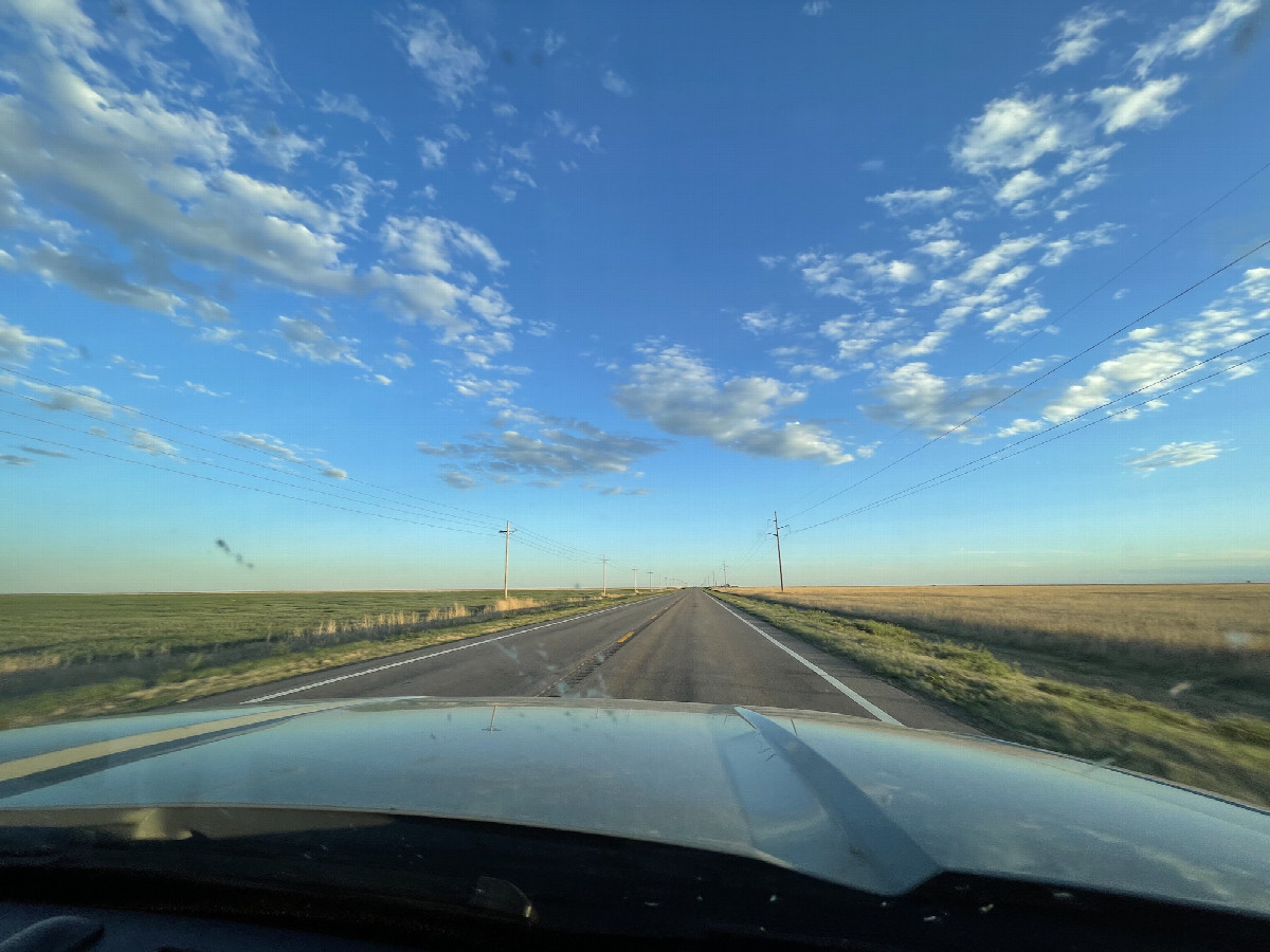 Driving south on K-27 before sunset