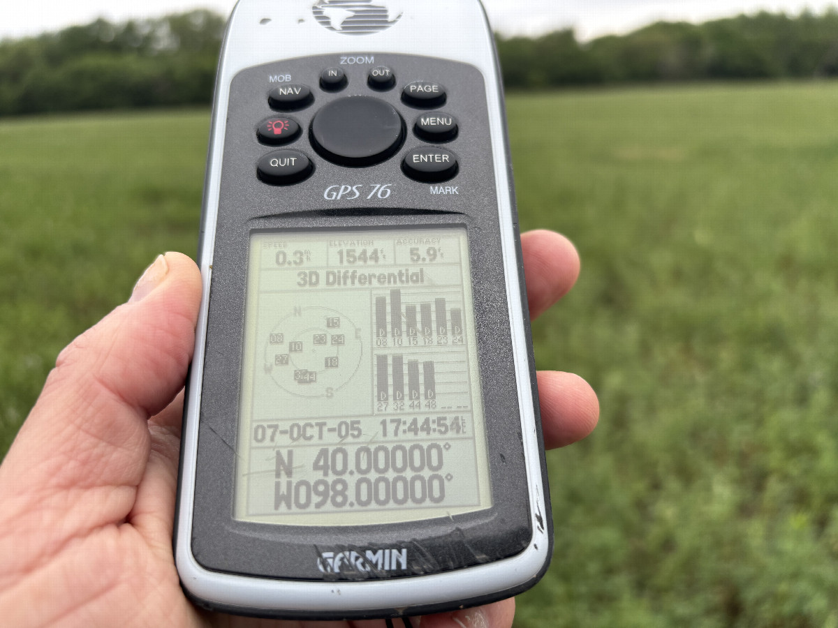 GPS reading at the confluence point.