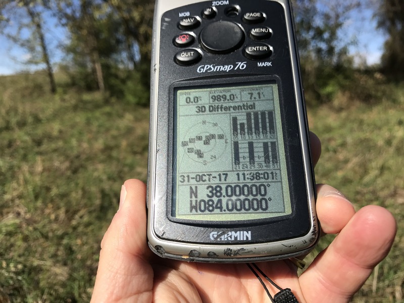 GPS receiver at the confluence point of 38 North 84 West.
