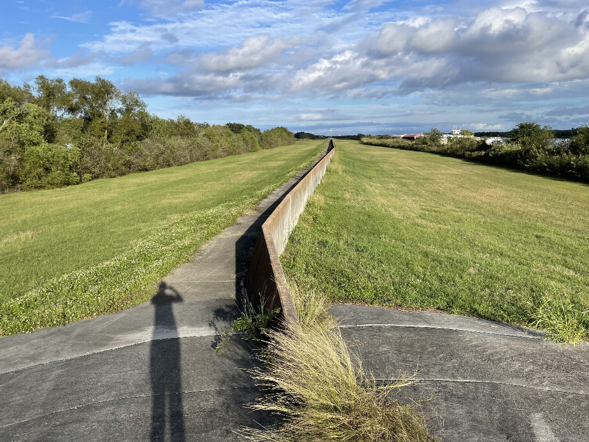 View east from the levee adjacent to the pump station; confluence is about 0.75 miles straight ahead
