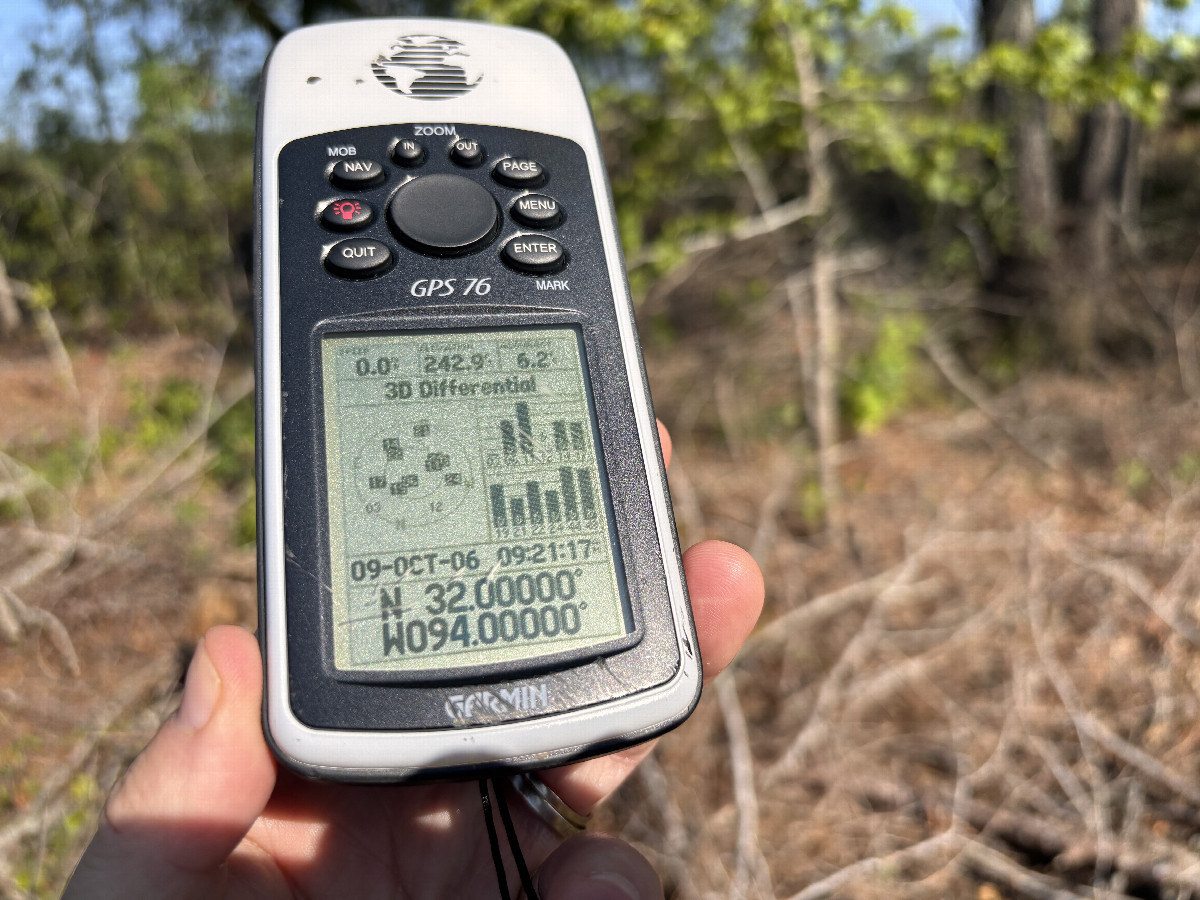 GPS reading at the confluence point.