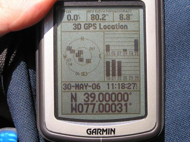 GPS receiver as close to the confluence as possible before losing signal.