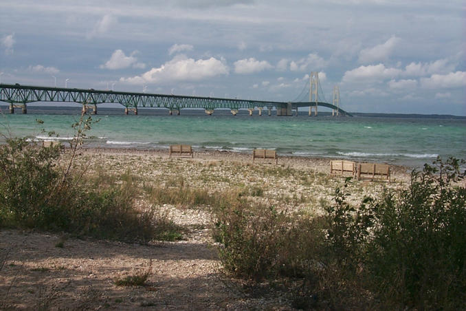 The 5 mile long suspension bridge across the Straits of Mackinac. Picture was taken from the south side.