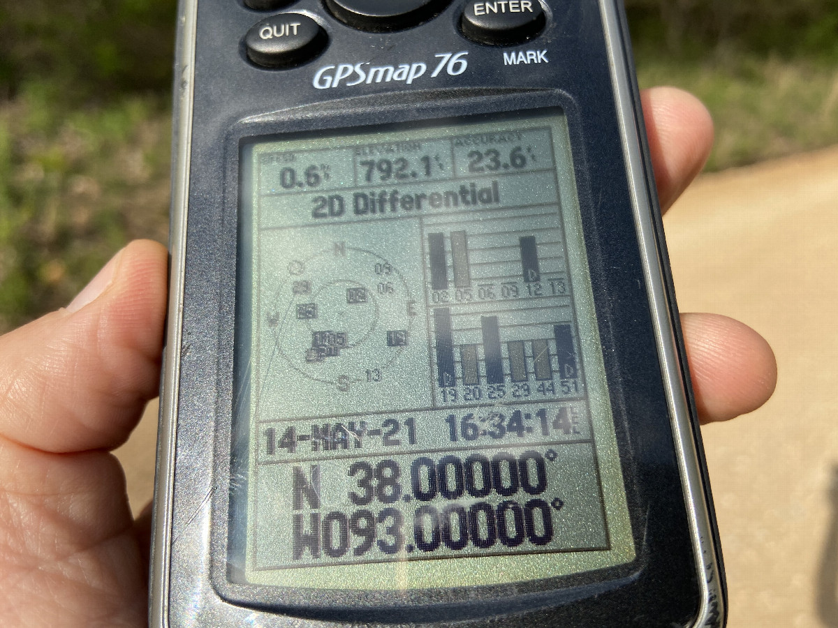 GPS reading at the confluence point. 