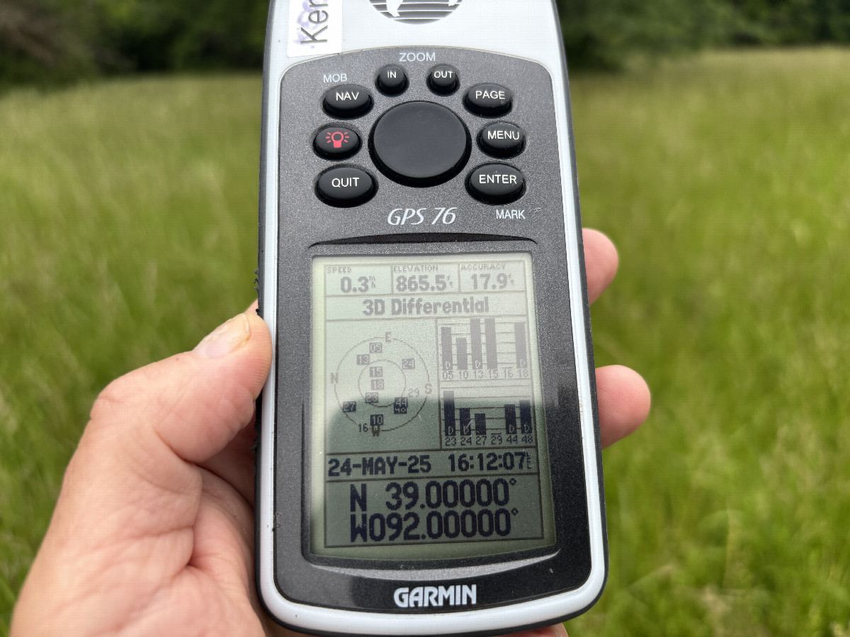 GPS reading at the confluence point.
