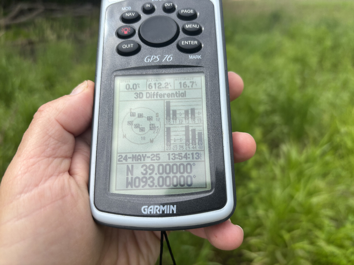 GPS reading at the confluence point.