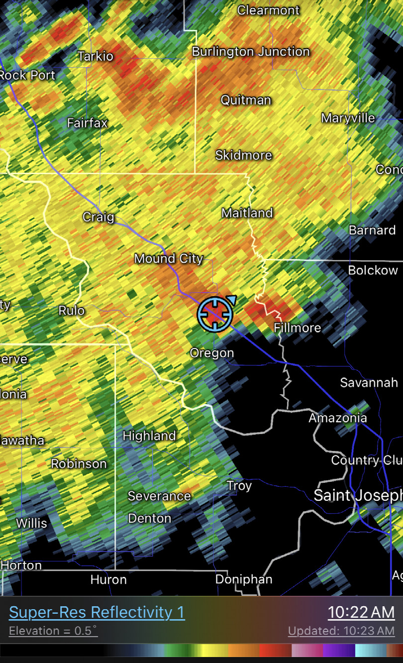 Radar screenshot on my drive in (blue target marking my unfortunate location)