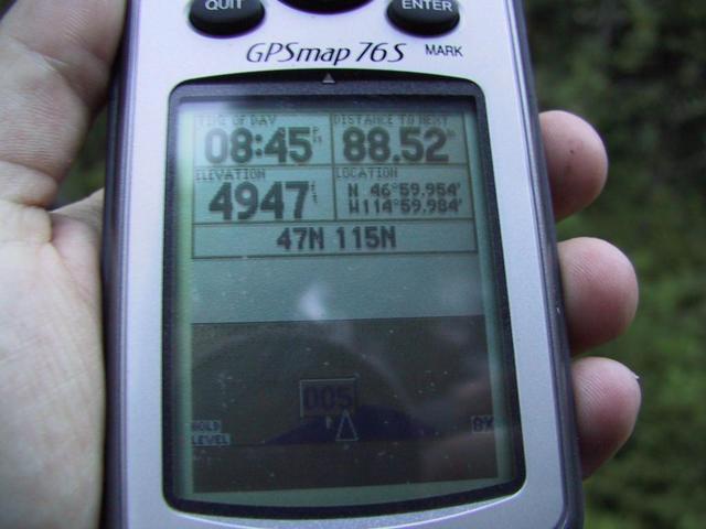 GPS showing 88.52 meters from the confluence