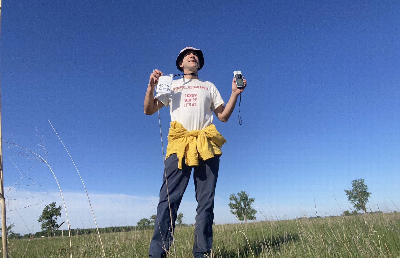 Joseph Kerski at the confluence point. 