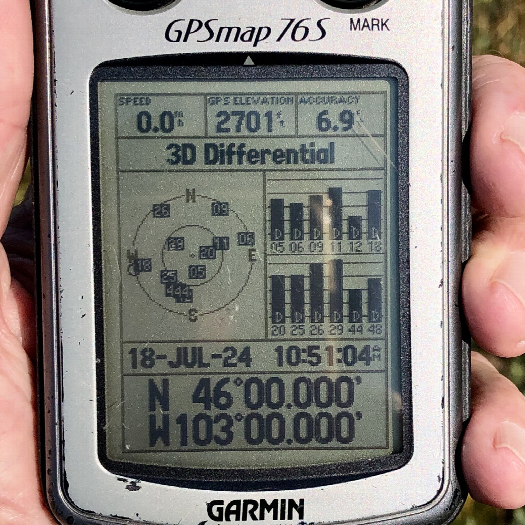 GPS: 6.9’ accuracy, 2,701’ elevation at 46°N 103°W.