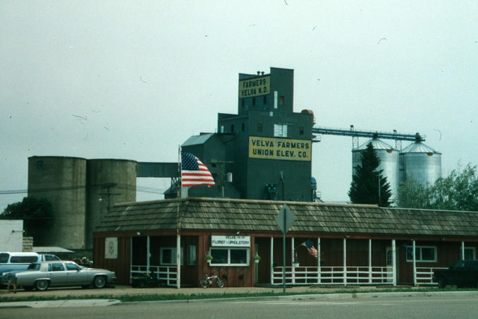 the grain elevators in nearby Velva, N.D.