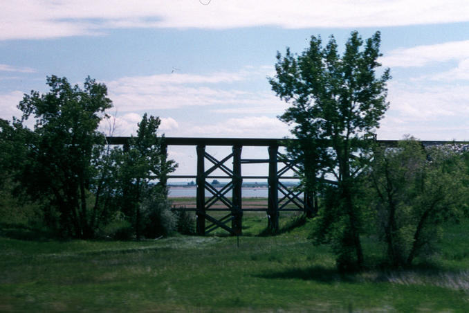 Railroad trestle and Lake Sakakawea