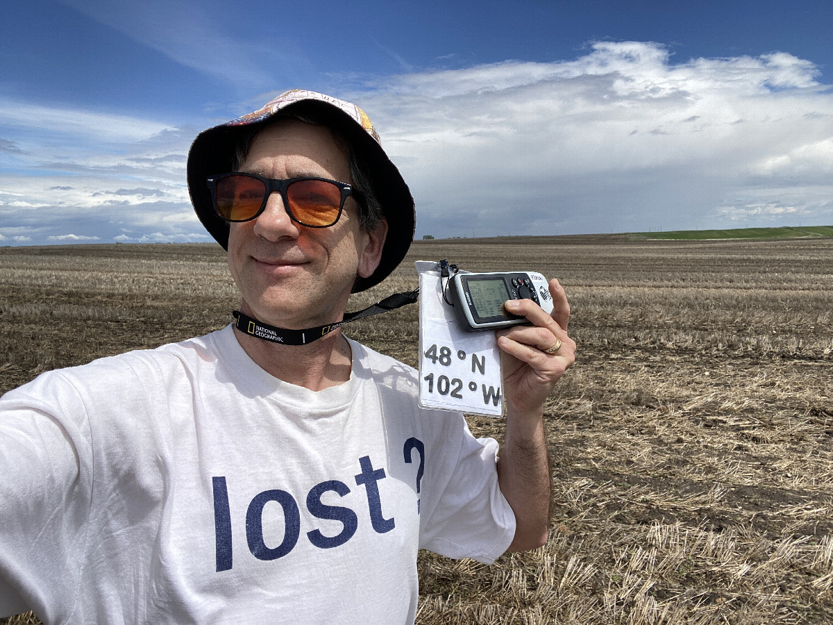 Joseph Kerski at the confluence point. 