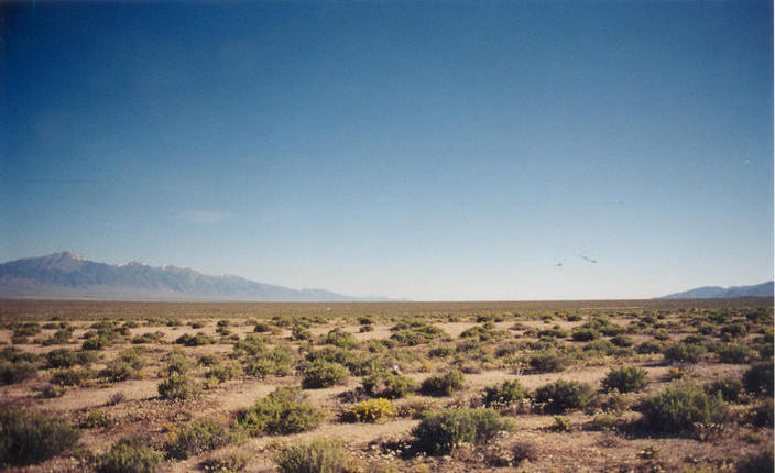 Looking north with the Toquima Range on the right and the Toiyabe Range on the left.