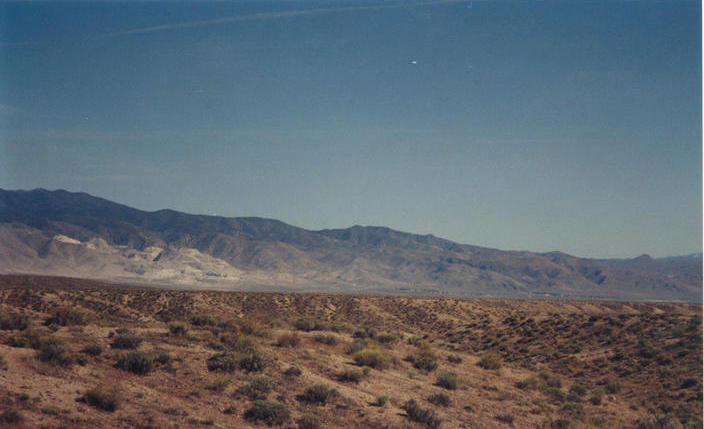 Looking south from the top of the hill east of the point at the Paradise Range with Gabbs, NV, visible at the mountain base on the right.