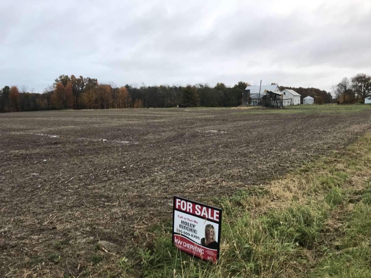 Confluence field from the west-southwest, showing For Sale sign.