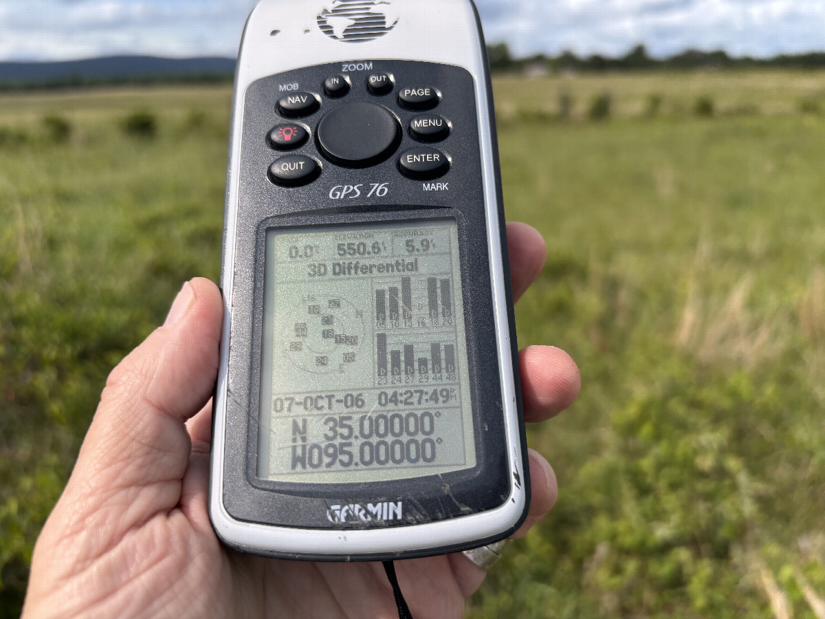 GPS reading at the confluence.  