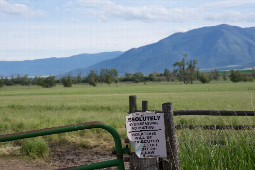 #1: Looking South towards the point, 0.24 miles away.  This &ldquo;No Trespassing&rdquo; sign prevented me from getting closer.