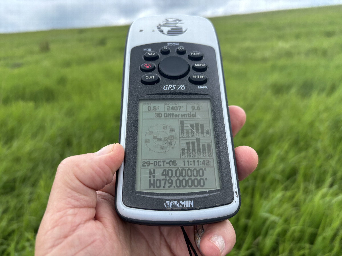 GPS reading at the confluence point.