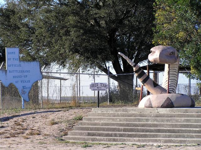 Rattlesnake statue in Freer, Texas, nearest town to confluence.
