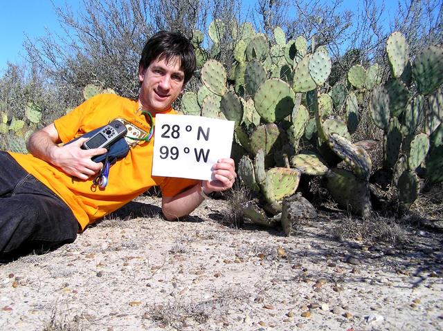 Joseph Kerski lounging amongst the prickly pear at 28 North 99 West.