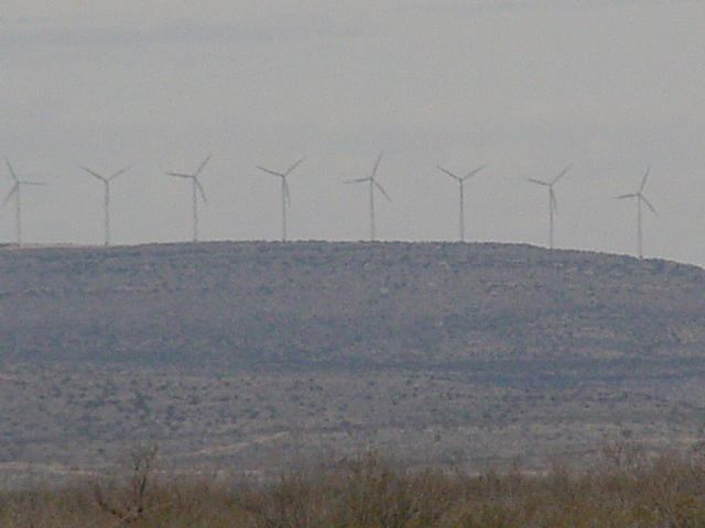 The windmills atop a mesa near the confluence.