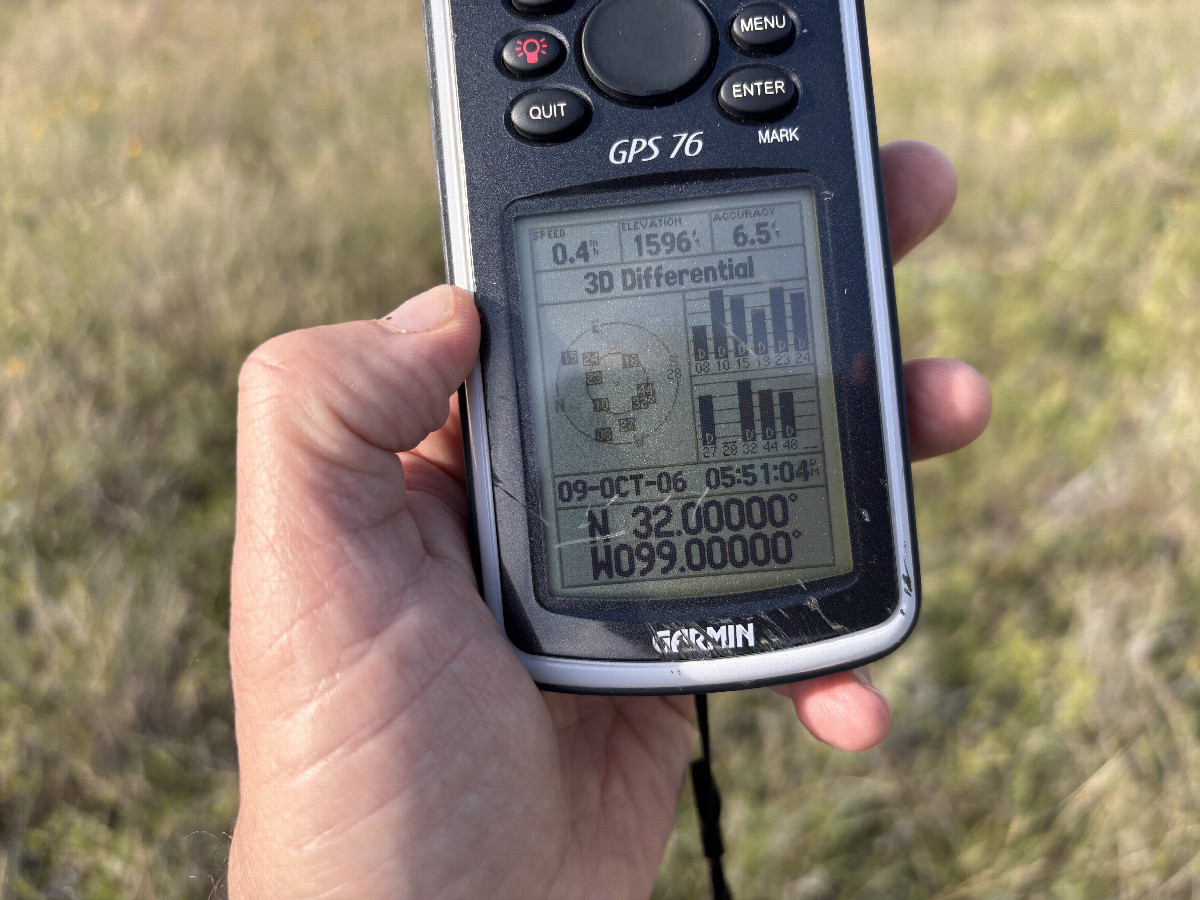 GPS reading at the confluence. 