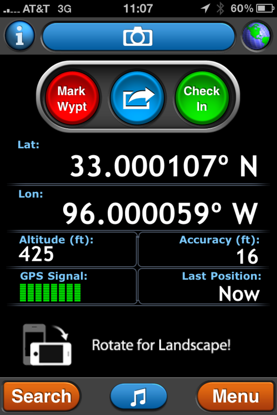 GPS reading at the confluence, from smartphone.