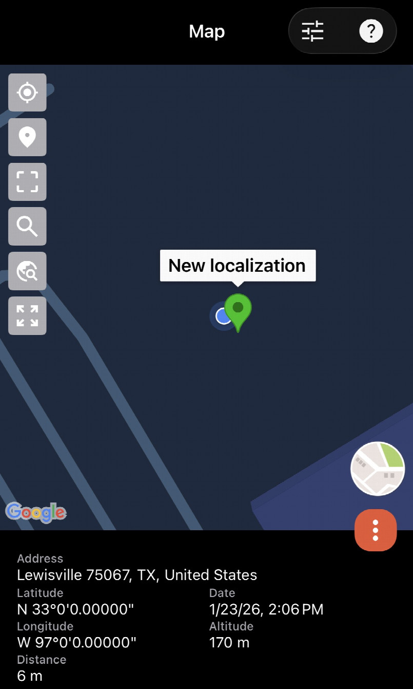 Screenshot of GPS app depicting nearest distance to confluence