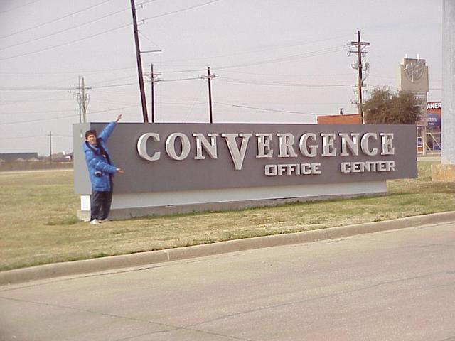 Joseph Kerski at the aptly named Convergence Office Center sign, about 300 meters north of the confluence.