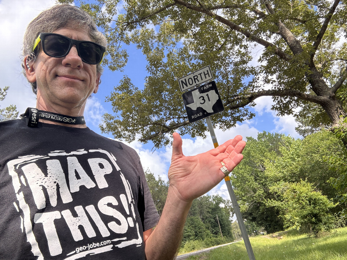 Joseph Kerski on some Texas roads in the vicinity of the confluence point.