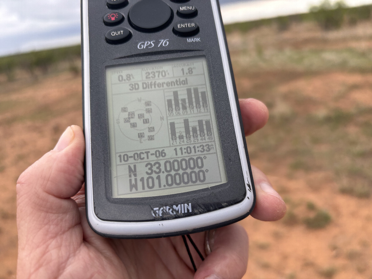 GPS reading at the confluence. 