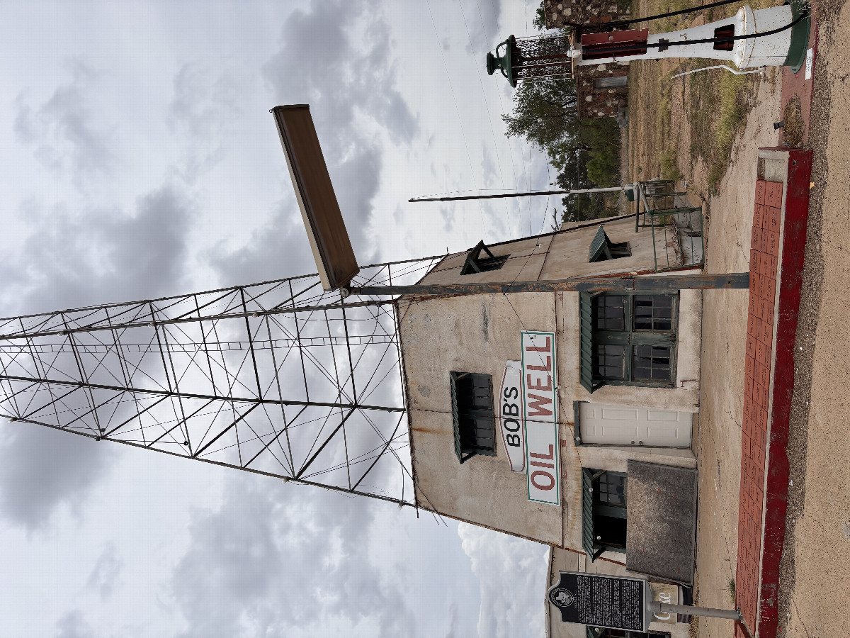A wonderful local slice of history and geography:  Bob's Oil Well, Matador, Texas.