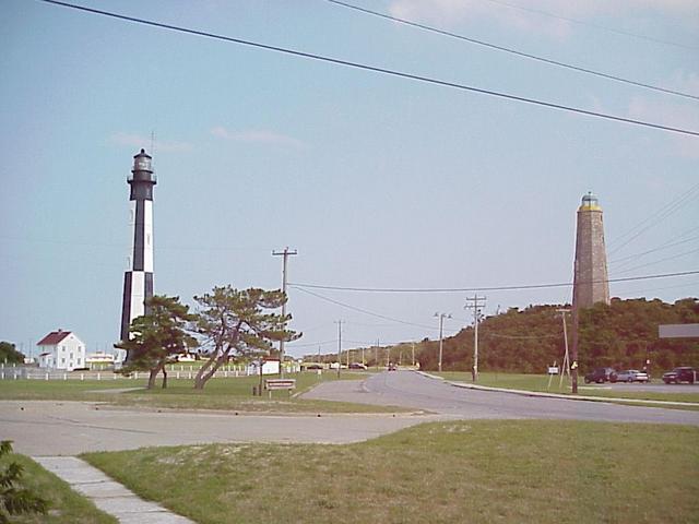 The new (left) and old Fort Story lighthouses at Cape Henry.