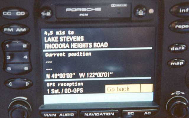 The Porsche Navigation System thinks we're a bit too far west!