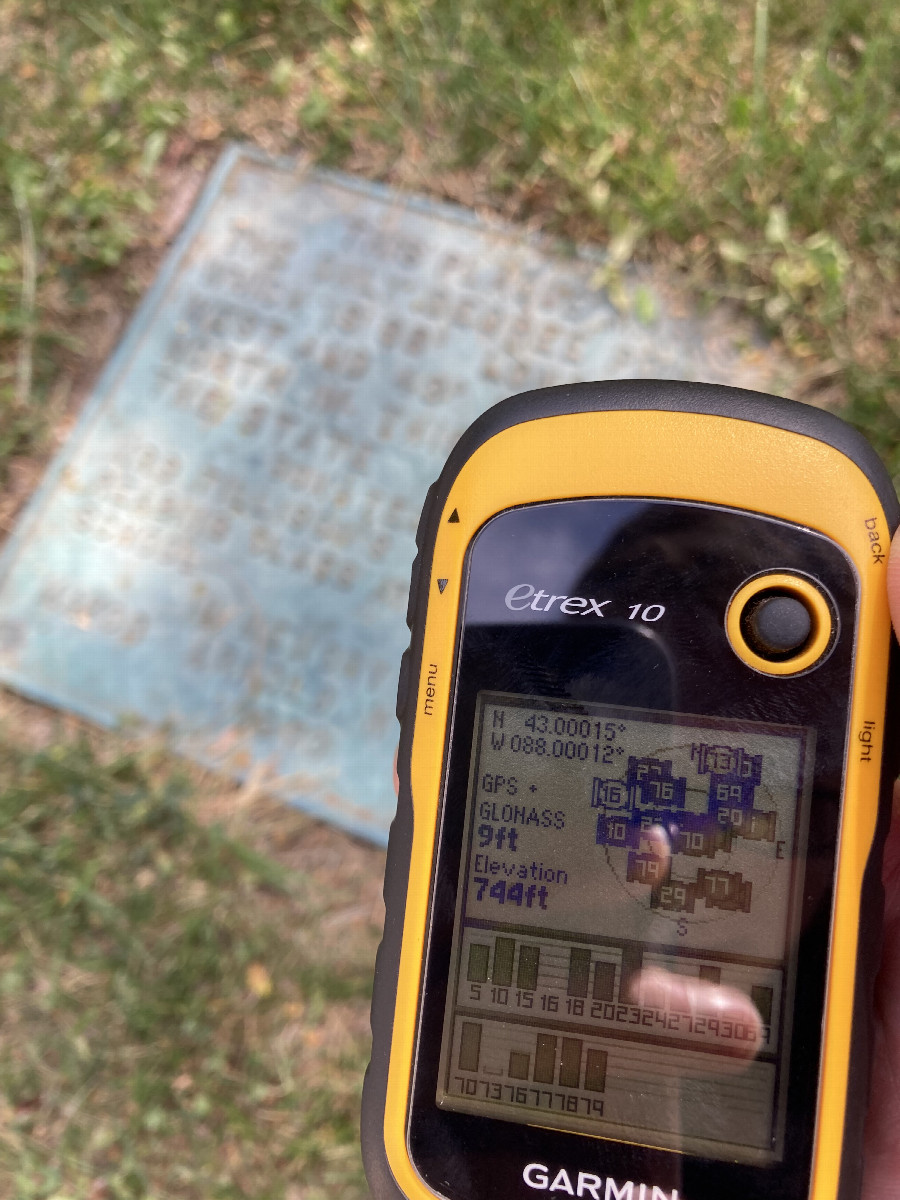 GPS coordinates at the plaque
