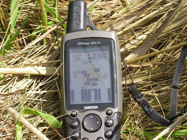 My GPS receiver, 95 feet from the confluence point