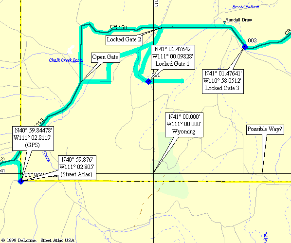 Overall map.  Green track and blue diamond waypoints were downloaded from the GPS receiver.