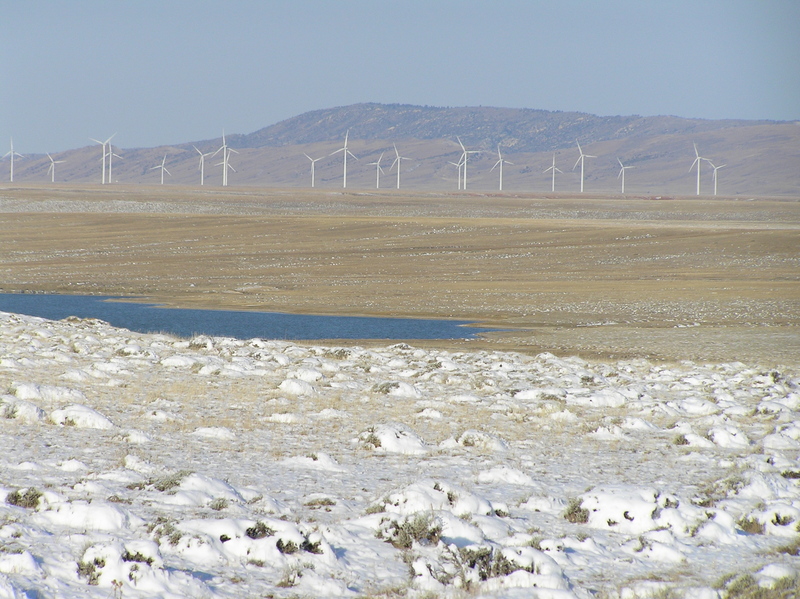 View of wind farm, looking northwest, 1.2 miles west of confluence.