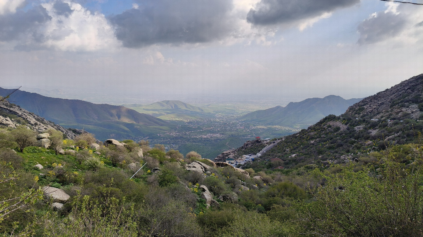 View toward Shahrisabz from mountain pass