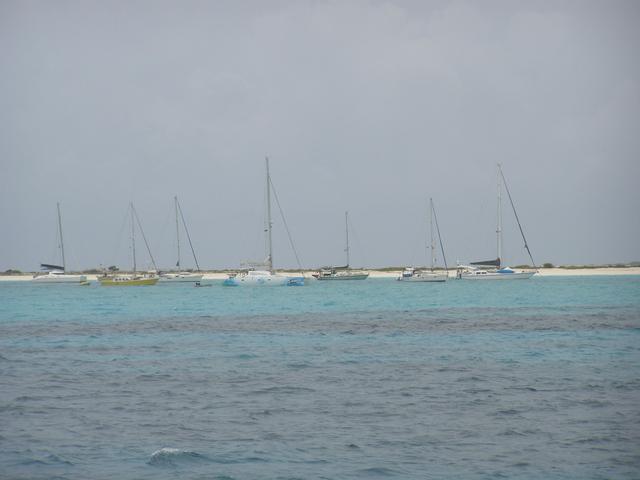 Sailboats anchored for safety at La Tortuga Island due to hurricane Felix alert