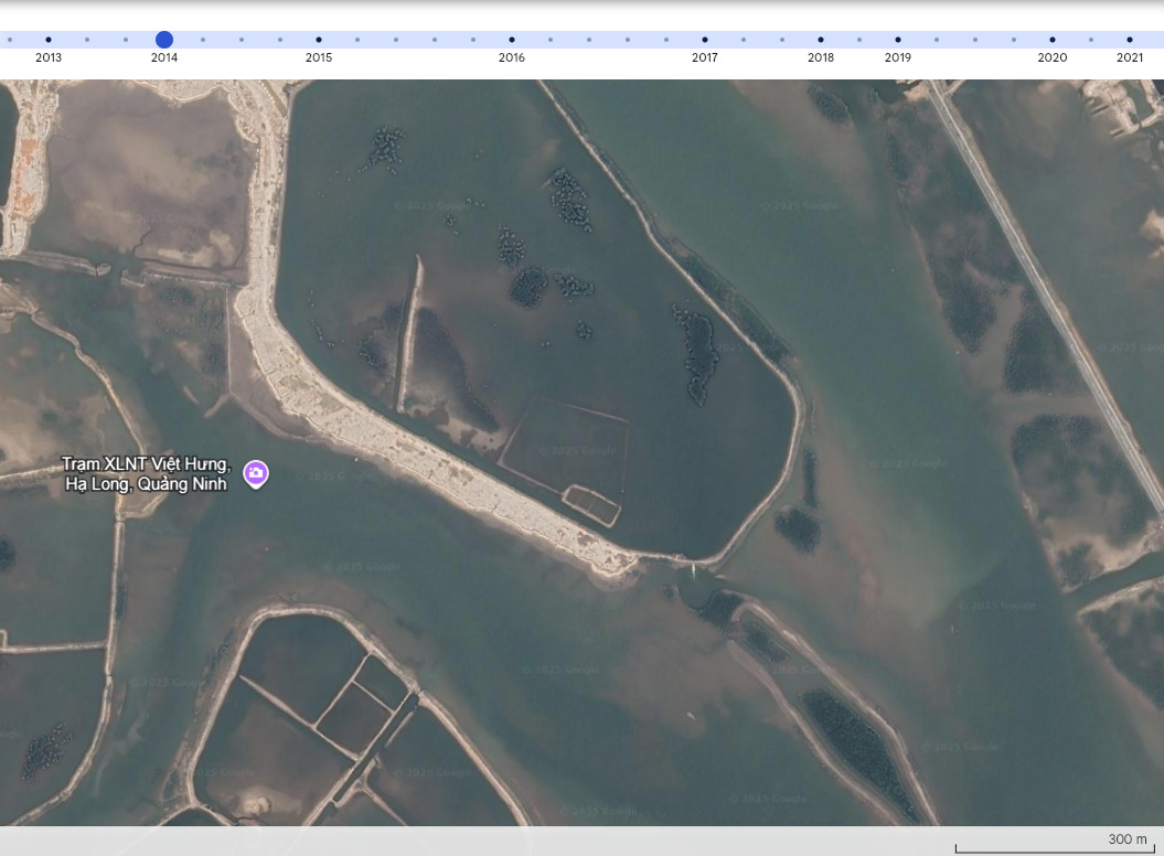 Satellite image of the area in 2014 where it consisted of mainly shrimp and oyster farms