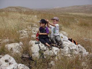 #1: Looking north from the Confluence (where we came from), Tal (right) and Omer (left)