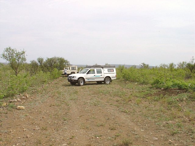 Vehicles on the fire break that took us directly to the point
