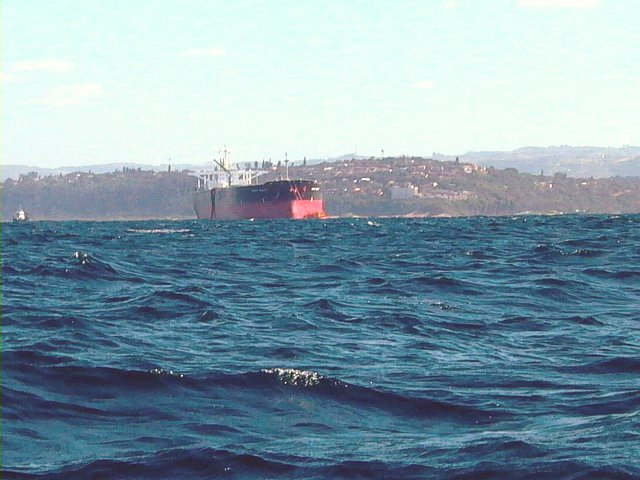 Tanker at the offshore mooring in the restricted area